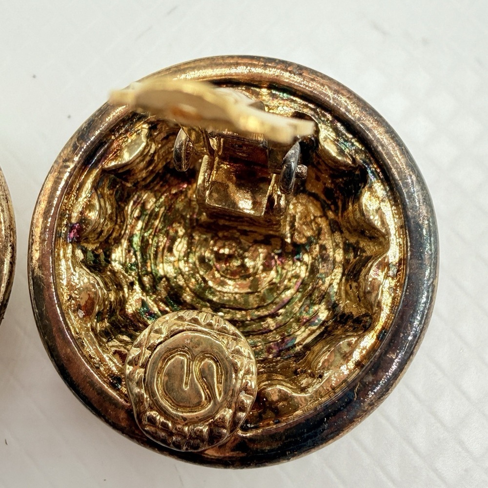 Vintage St. John Gold Tone & Clear Rhinestone Dome Button Clip Earrings READ - Picture 12 of 16